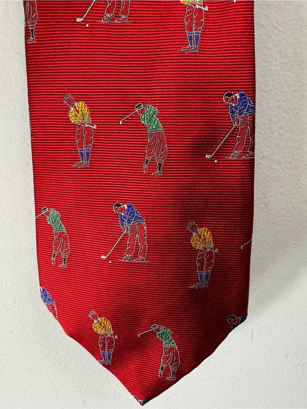 Vintage Polo Ralph Lauren Made in USA Golf Golfer Print 100% Silk Tie Red